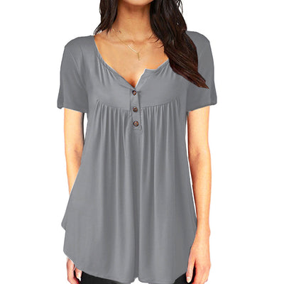 Blusa Suelta con Pliegues y Botones - Camiseta Manga Corta Mujer - Image 3