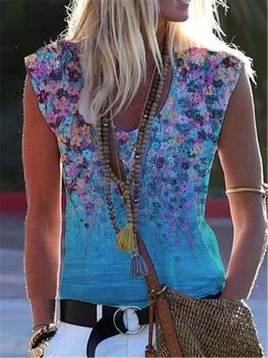 Camiseta Azul Estampada de Algodón Puro con Cuello Redondo - Image 3