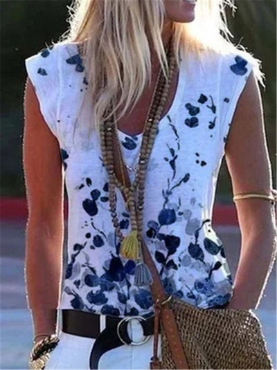 Camiseta Azul Estampada de Algodón Puro con Cuello Redondo - Image 5