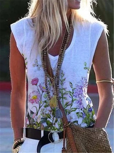 Camiseta Azul Estampada de Algodón Puro con Cuello Redondo - Image 6