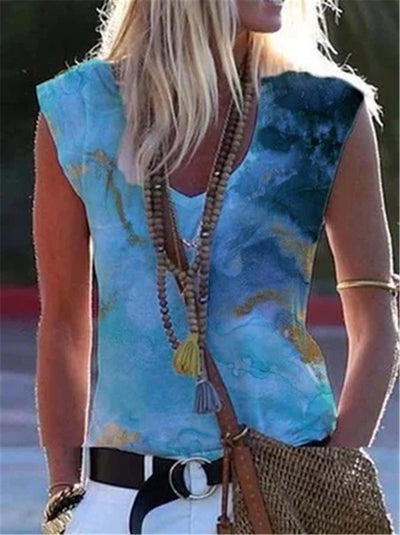 Camiseta Azul Estampada de Algodón Puro con Cuello Redondo - Image 10