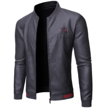 Cardigan de Cuero Lavable Slim Fit con Cuello Alzado y Cierre