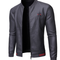 Cardigan de Cuero Lavable Slim Fit con Cuello Alzado y Cierre