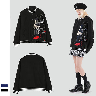 Chaqueta de Béisbol Retro con Bordado de Letras para Hombre - Estilo Campus Invierno - Image 11