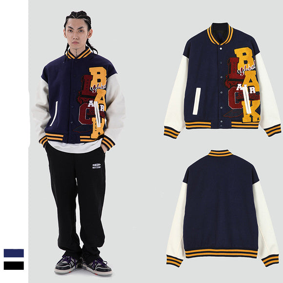 Chaqueta de Béisbol Retro con Bordado de Letras para Hombre - Estilo Campus Invierno