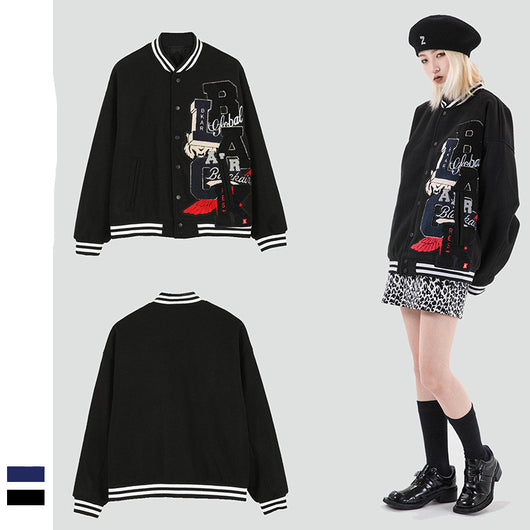 Chaqueta de Béisbol Retro con Bordado de Letras para Hombre - Estilo Campus Invierno