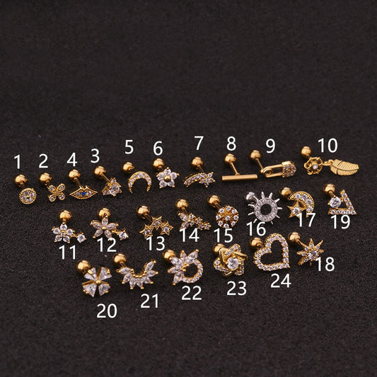 Pendientes de Flor en Acero Inoxidable con Cierre de Rosca y Zircón - Image 2