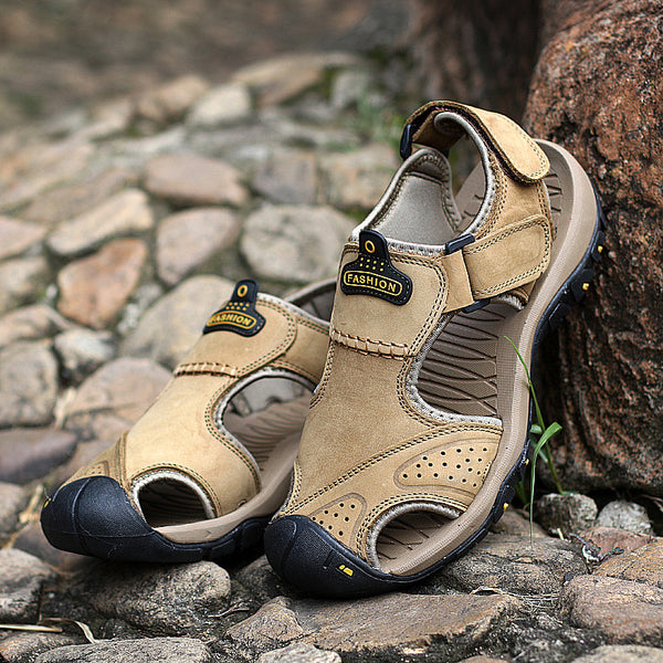 Sandalias Casuales de Piel con Puntera para Exteriores