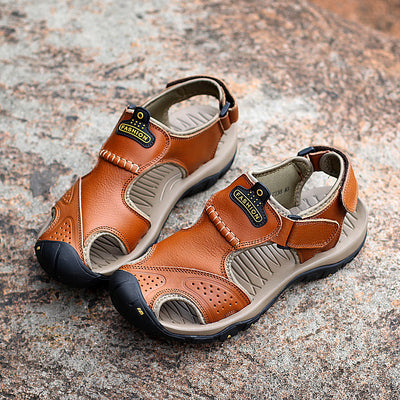 Sandalias Casuales de Piel con Puntera para Exteriores