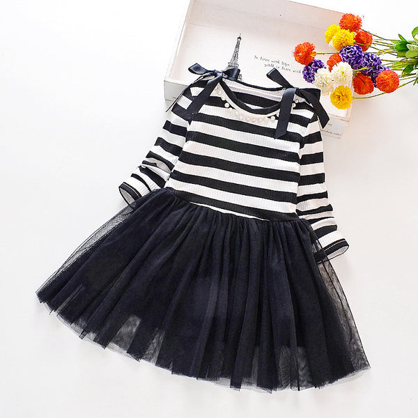 Vestido Largo de Manga Larga con Malla Estampada