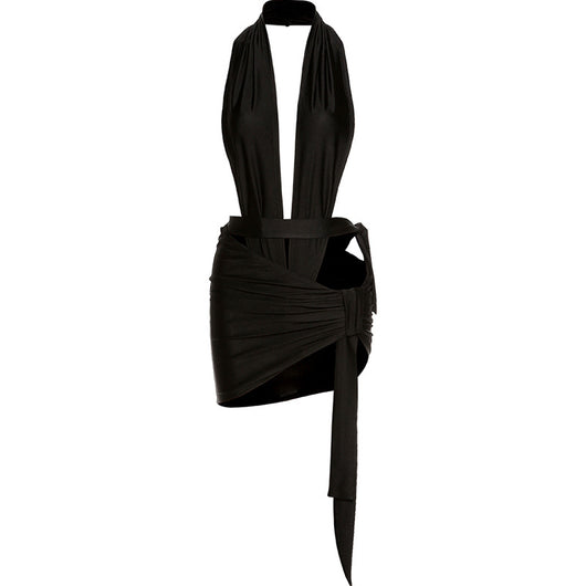 Conjunto Sexy de Falda y Top Halter con Recortes y Cintas - Image 8
