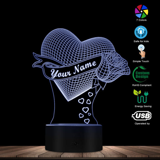 Lámpara 3D Corazón Enamorado con Rosa - Ilusión Óptica San Valentín Personalizada - Image 11