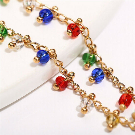 Pulsera Tobillera Dorada de Cuentas de Colores - Joya Versátil 2 en 1 - Image 9
