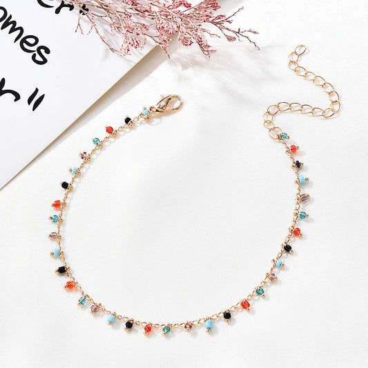 Pulsera Tobillera Dorada de Cuentas de Colores - Joya Versátil 2 en 1