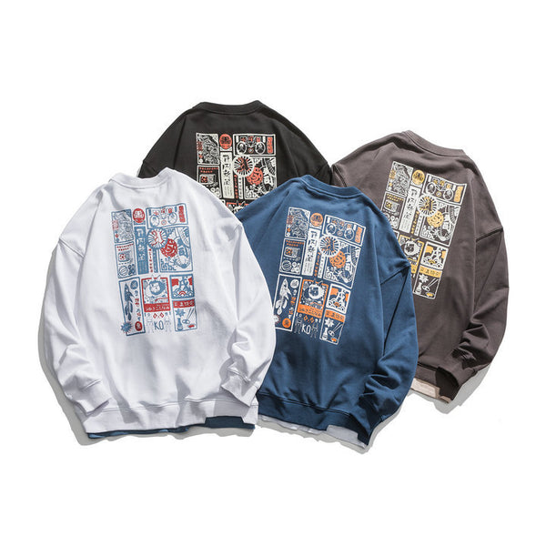 Sudadera Estampada Japonesa con Letras para Hombre