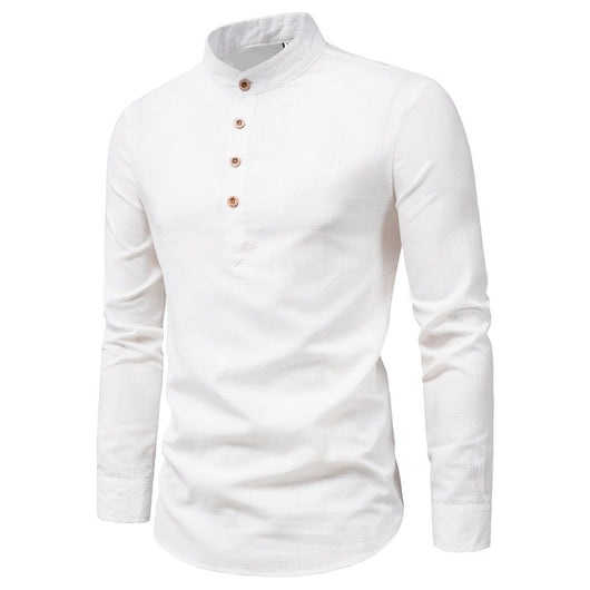 Camisa Manga Larga Cuello Mao Algodón y Lino Color Sólido - Image 13