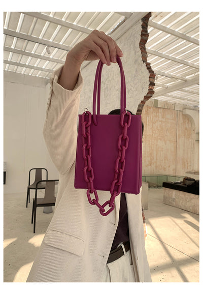 Bolsa Cuadrada Portátil con Cadena Acrílica - Cartera Tote Elegante para Mujer