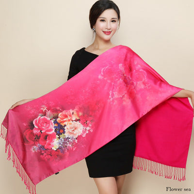 Cheongsam de Satén Doble Capa con Bufanda Tradicional - Image 26