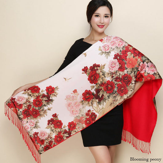 Cheongsam de Satén Doble Capa con Bufanda Tradicional - Image 28