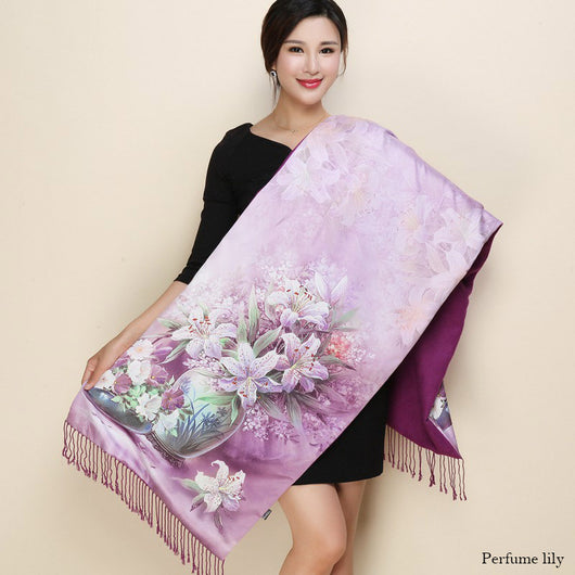 Cheongsam de Satén Doble Capa con Bufanda Tradicional - Image 31