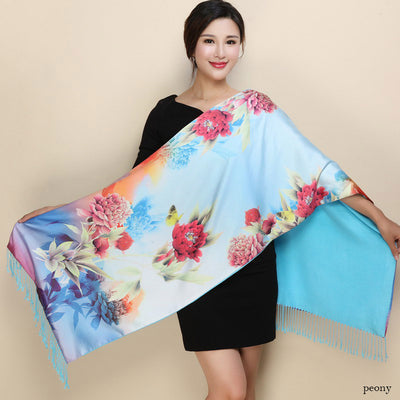 Cheongsam de Satén Doble Capa con Bufanda Tradicional - Image 3