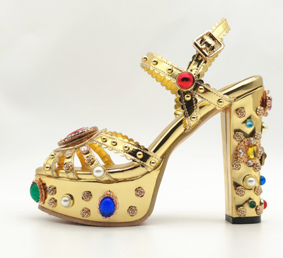 Sandalias de Tacón Dorado Espejo