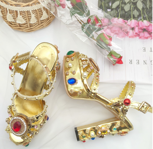 Sandalias de Tacón Dorado Espejo - Image 6