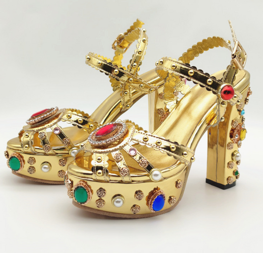 Sandalias de Tacón Dorado Espejo - Image 5