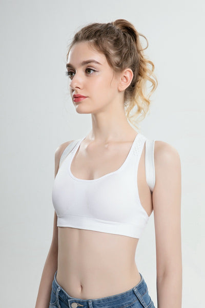 White posture correction belt with adjustable shoulder straps and a central rectangular pad for back support. - Image 13