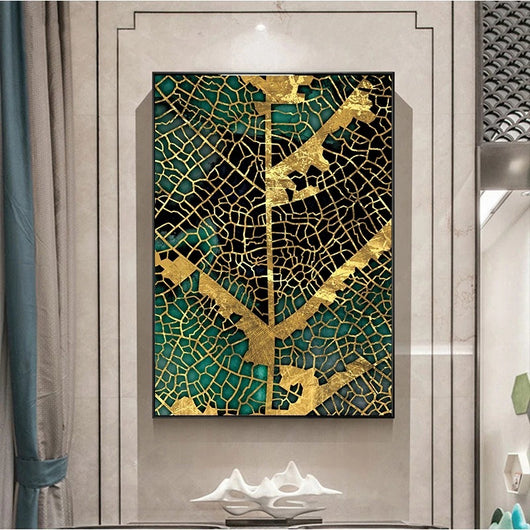Cuadro Decorativo con Patrón de Hojas Doradas - Image 10