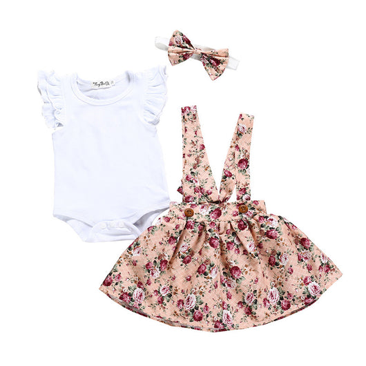 Enterizo Infantil de Algodón con Mangas Volantes y Falda de Flores