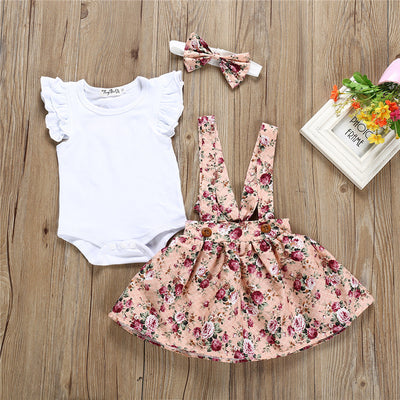 Enterizo Infantil de Algodón con Mangas Volantes y Falda de Flores - Image 3