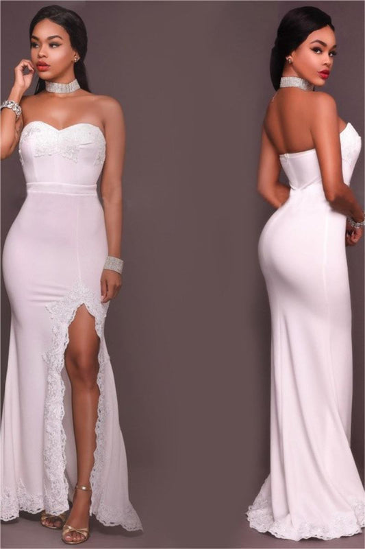 Vestido Largo Ajustado de Encaje para Fiestas y Cumpleaños