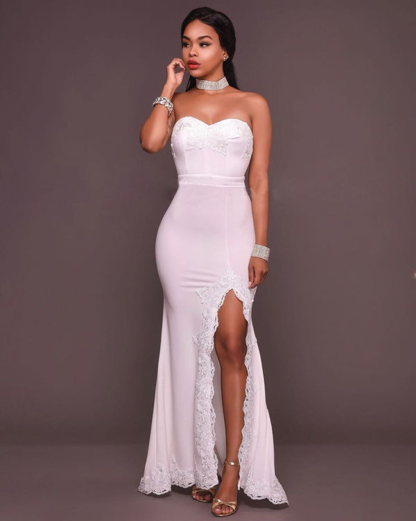 Vestido Largo Ajustado de Encaje para Fiestas y Cumpleaños
