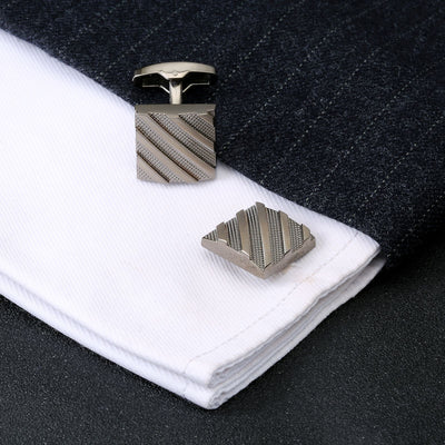 Botones de Puño Cuadrados Twill Negro para Hombre - Calidad Premium - Image 3