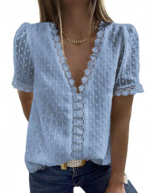 Camiseta Casual Mujer con Encaje Jacquard Manga Corta - Image 13