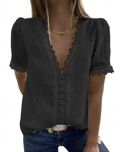 Camiseta Casual Mujer con Encaje Jacquard Manga Corta - Image 11