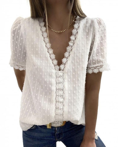Camiseta Casual Mujer con Encaje Jacquard Manga Corta - Image 10