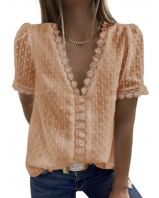 Camiseta Casual Mujer con Encaje Jacquard Manga Corta - Image 9