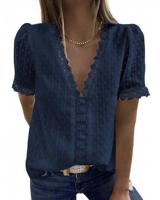 Camiseta Casual Mujer con Encaje Jacquard Manga Corta - Image 5