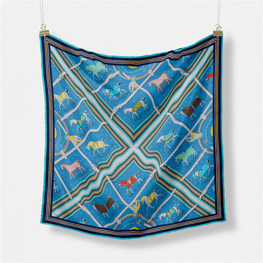 Pañuelo de Seda Cuadrado 53cm Estampado Cuadros - Accesorio Versátil para Mujer
