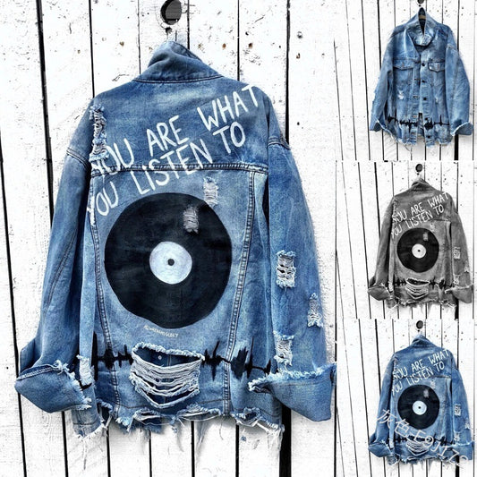 Blusa Jacket de Cuello Solapa con Mangas Largas y Detalles Rotos