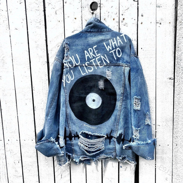 Blusa Jacket de Cuello Solapa con Mangas Largas y Detalles Rotos