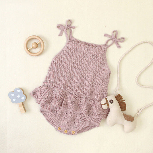 Pelele de Punto para Bebé Niña con Volantes y Tirantes