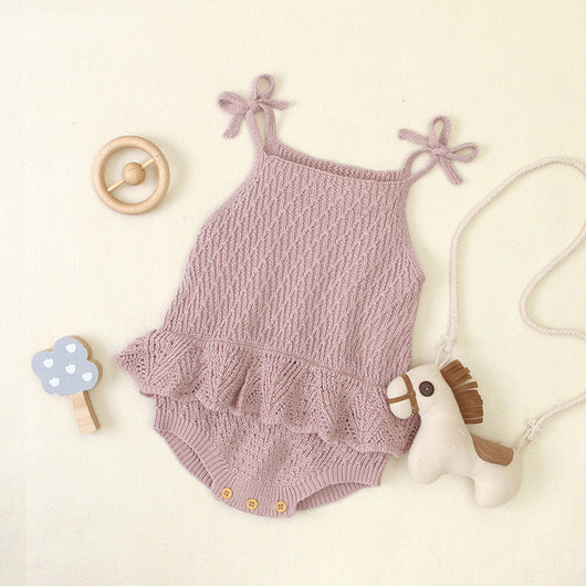 Pelele de Punto para Bebé Niña con Volantes y Tirantes