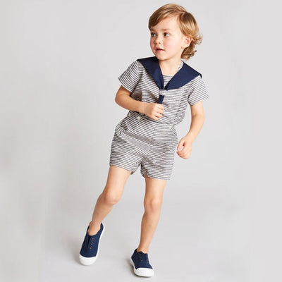 Conjunto de Hermanos Estilo Náutico en Algodón y Lino