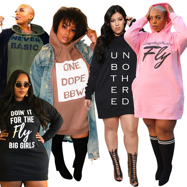 Vestido Sudadera Oversize con Estampado de Letras para Tallas Grandes