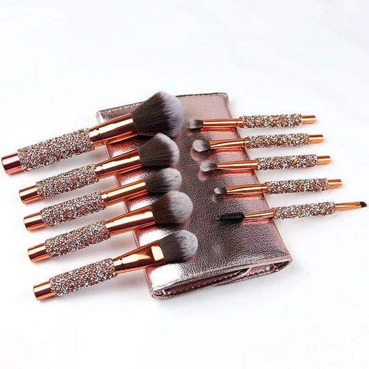 Set de 10 Brochas de Maquillaje con Cristales de Diamante