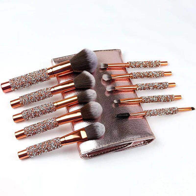 Set de 10 Brochas de Maquillaje con Cristales de Diamante