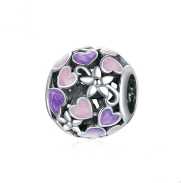 Abalorio Charm de Plata Hueca Amor Púrpura 925 - Regalo Día de San Valentín